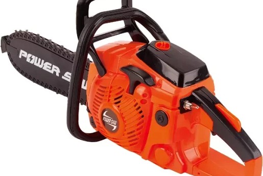 Játék láncfűrész védőszemüveggel – piros